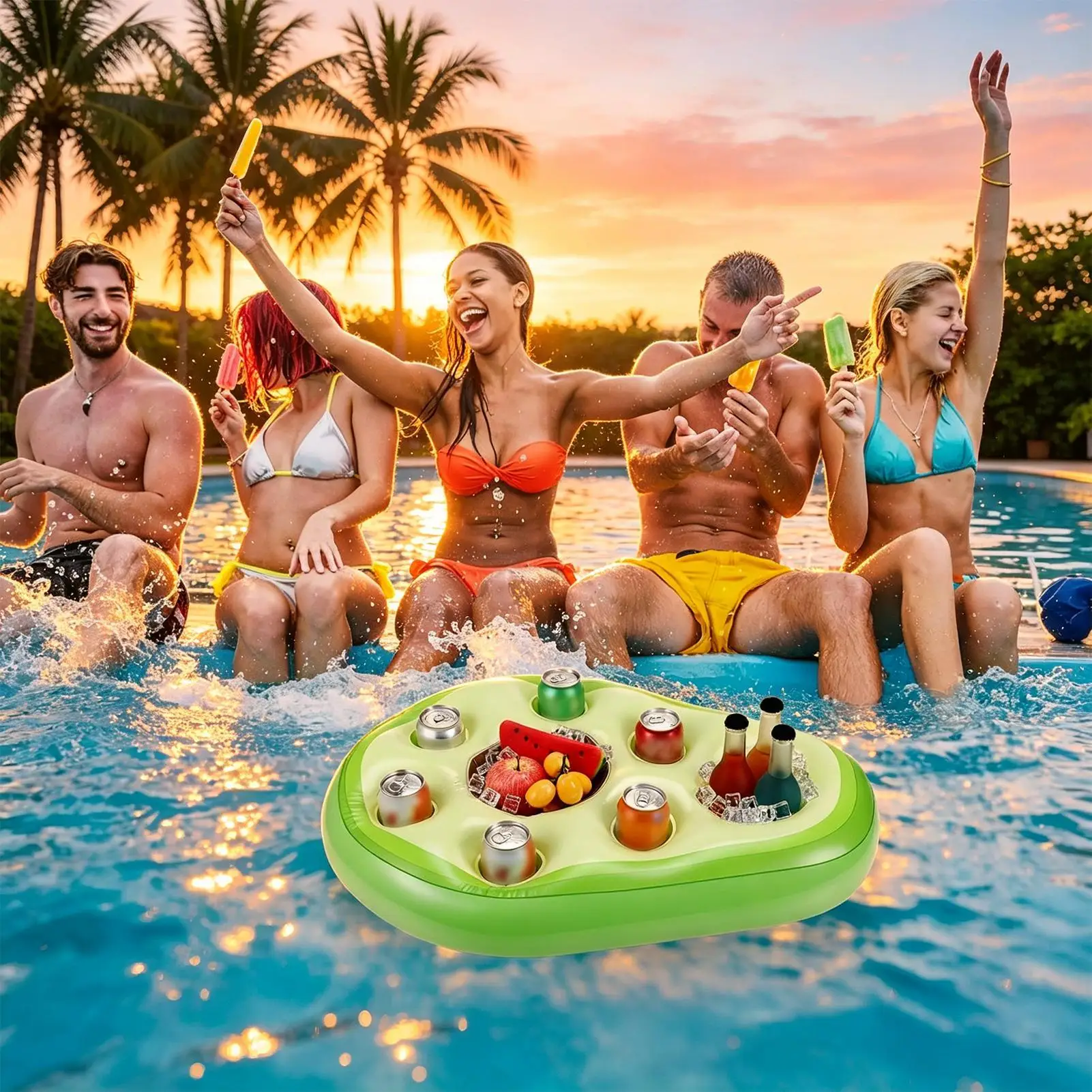 Flotador de Piscina con Forma de Aguacate, Bandeja Flotante Inflable Grande para Bebidas, Mesa para Jacuzzi, Ideal para Viajes de Fin de Semana, Hogar, Río o Playa