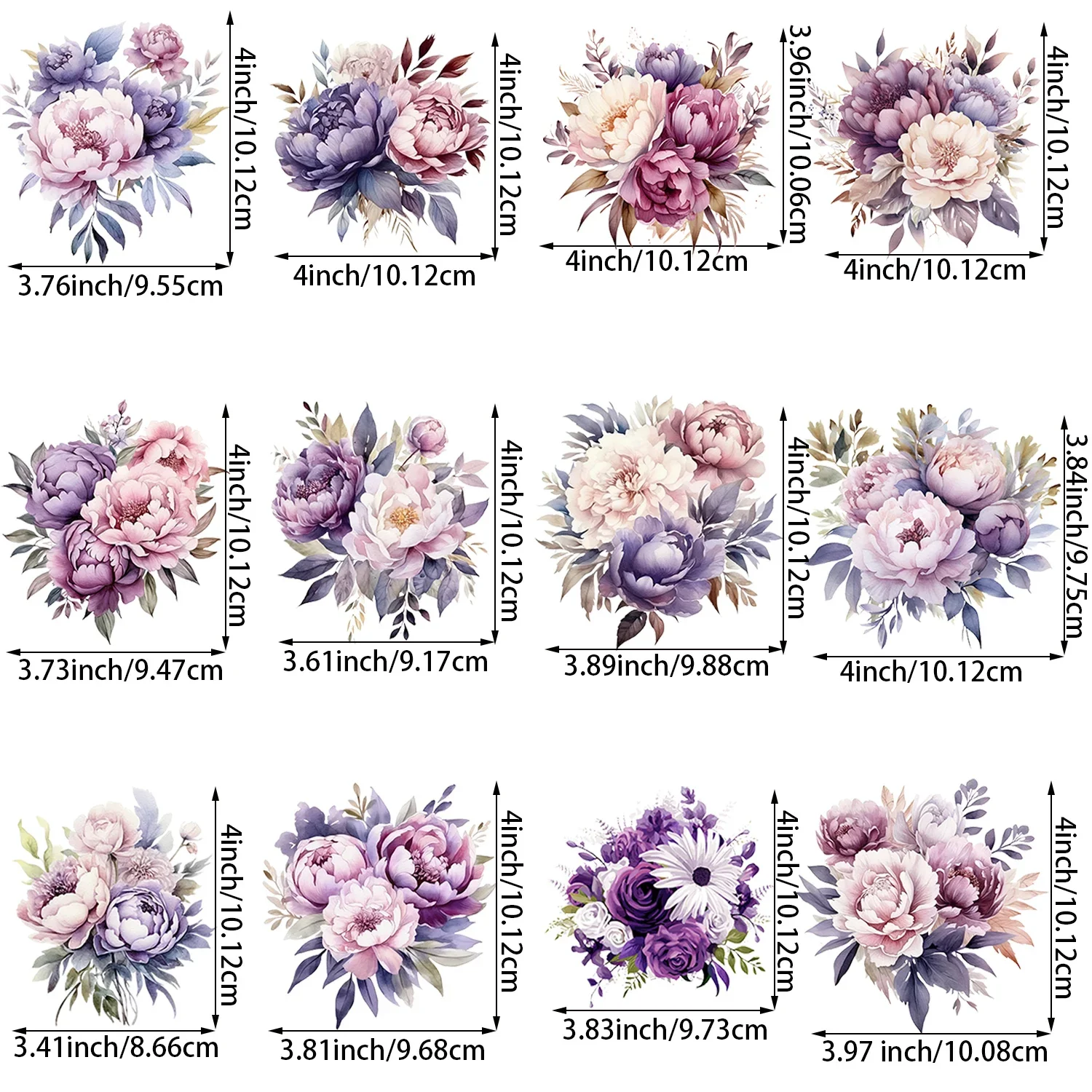 12-Pack Purple Flower Theme Iron-on Transfer Stickers,Vinyl Heat Transfer Patches for DIY Clothing T-Shirt Heat Transfer Film