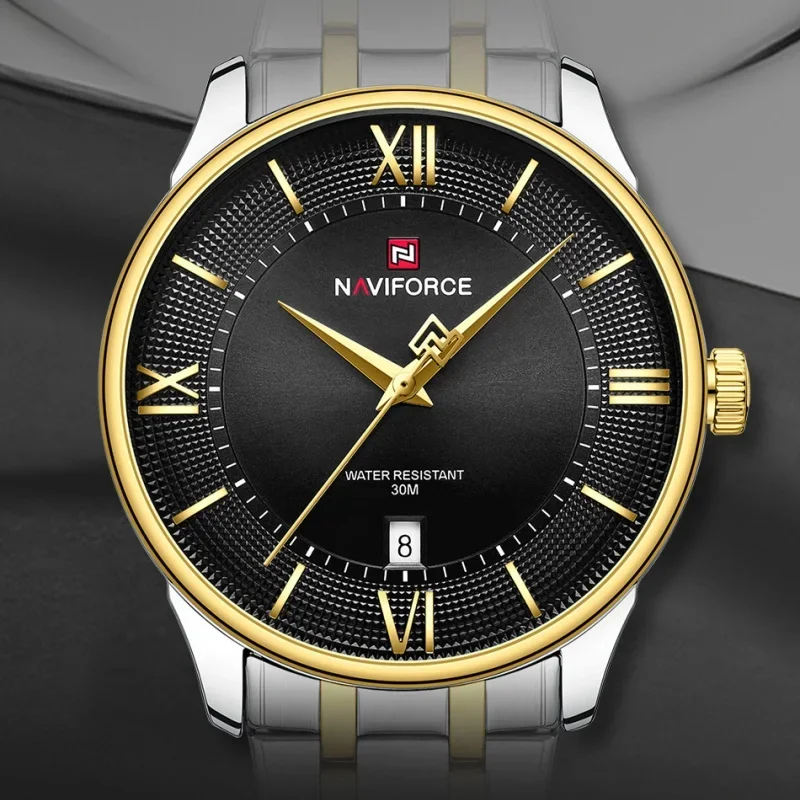 NAVIFORCE New Style Men's Stainless Steel Band Quartz Calendar Watch Model Business Casual Waterproof Shockproof Male Watches