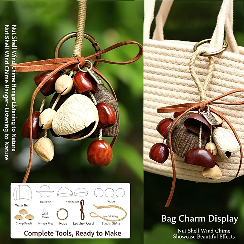 New DIY Shell Wind Chime Kit Natural Nut Shell Hanging Ornament Handmade Craft for Home Decor Bag Backpack Car Keychain Gift