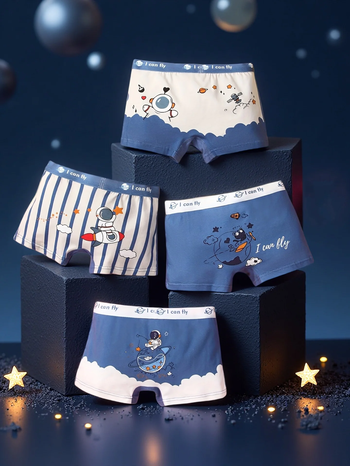 4-Piece Set Astronaut Space Exploration Boxer Briefs for Boys 2-11 Years Old Comfortable Breathable Pure Cotton Underwear