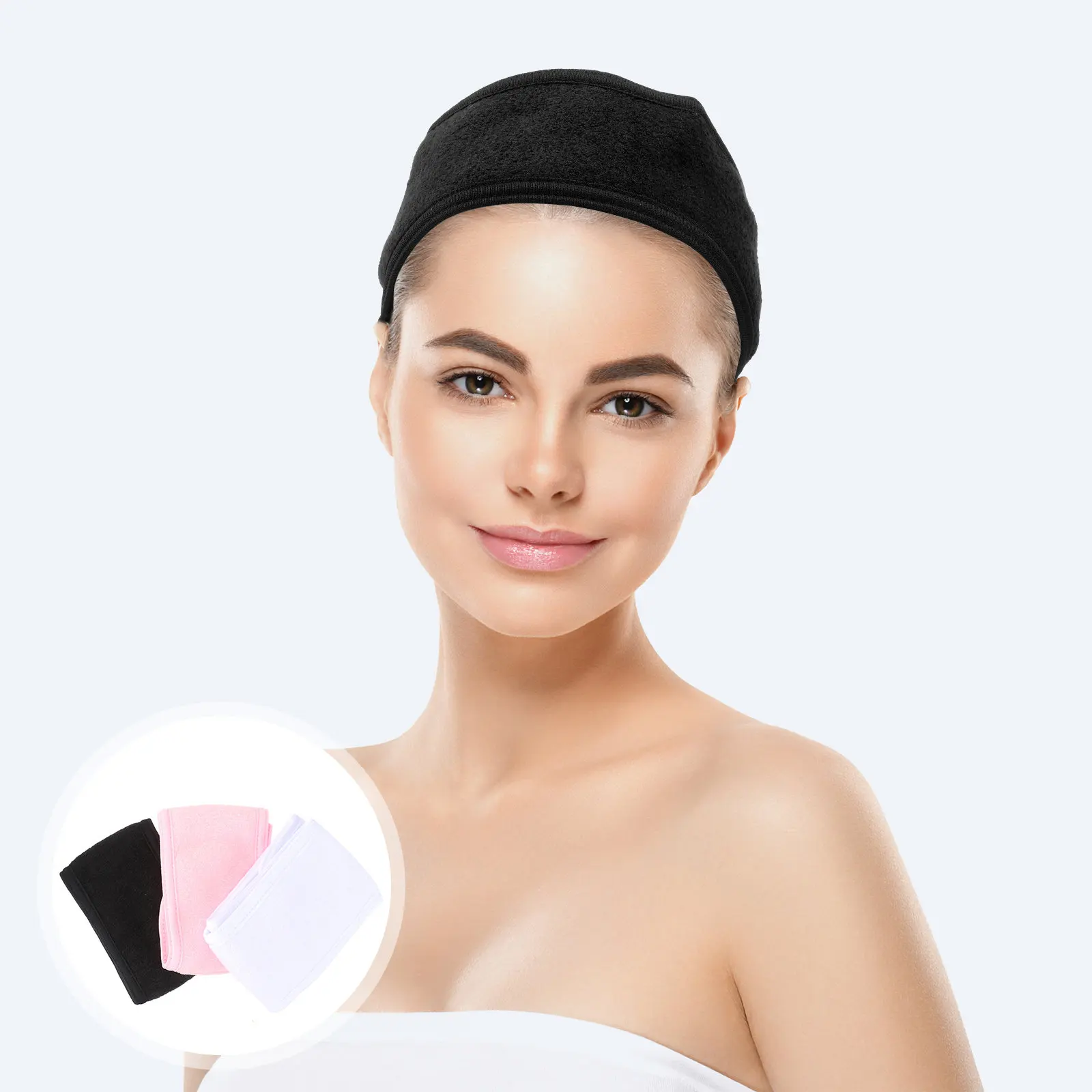 3Pcs Hair Band Towel Cloth Spa Headband Adjustable Tape Facial Makeup Shower Wrap 23.6inch Black White Pink for Women