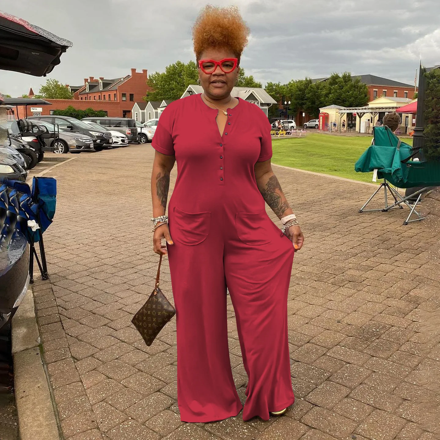 

plus Size rican Women's Faion Casual Buttoned One-Piece Clothes Fat Women's Clothing 3XL Wide Leg Pants Midi Length