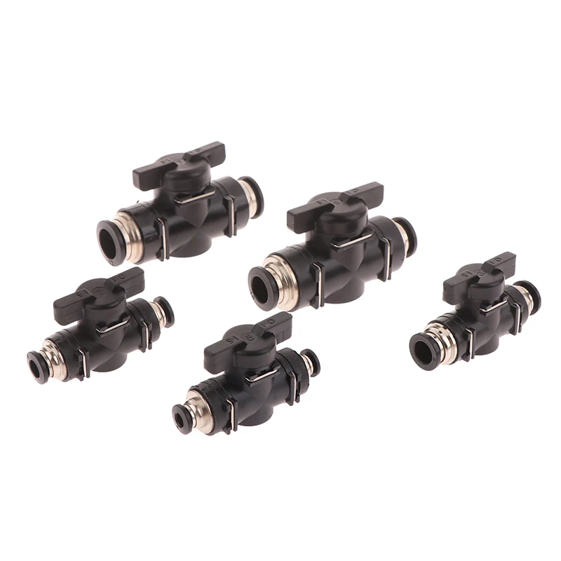 BUC 4mm 6mm 8mm 10mm 12mm Black Pneumatic Push In Quick Joint Connector Hand Valve To Turn Switch Manual Ball Current Limiting