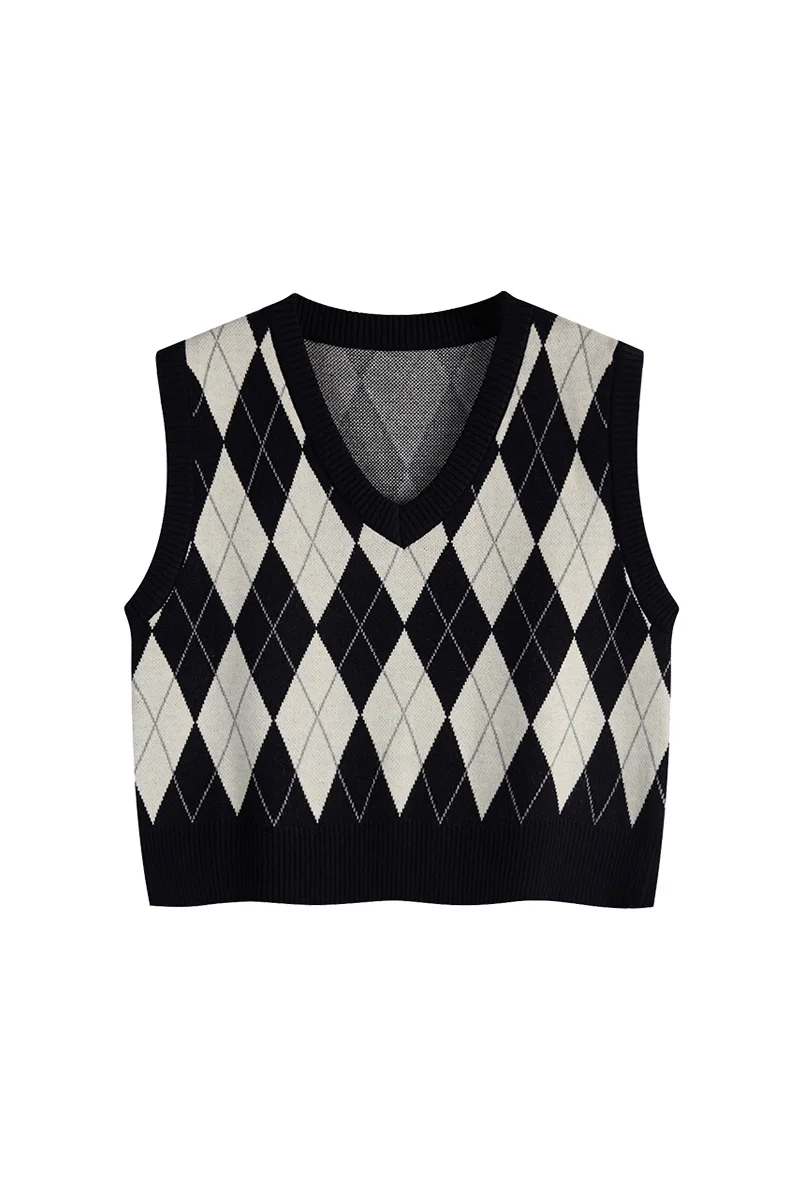 

American Retro Knitted Vest Diamond id Doll Collar Women's White JK irt Spring Autumn Design Sensation Small ence