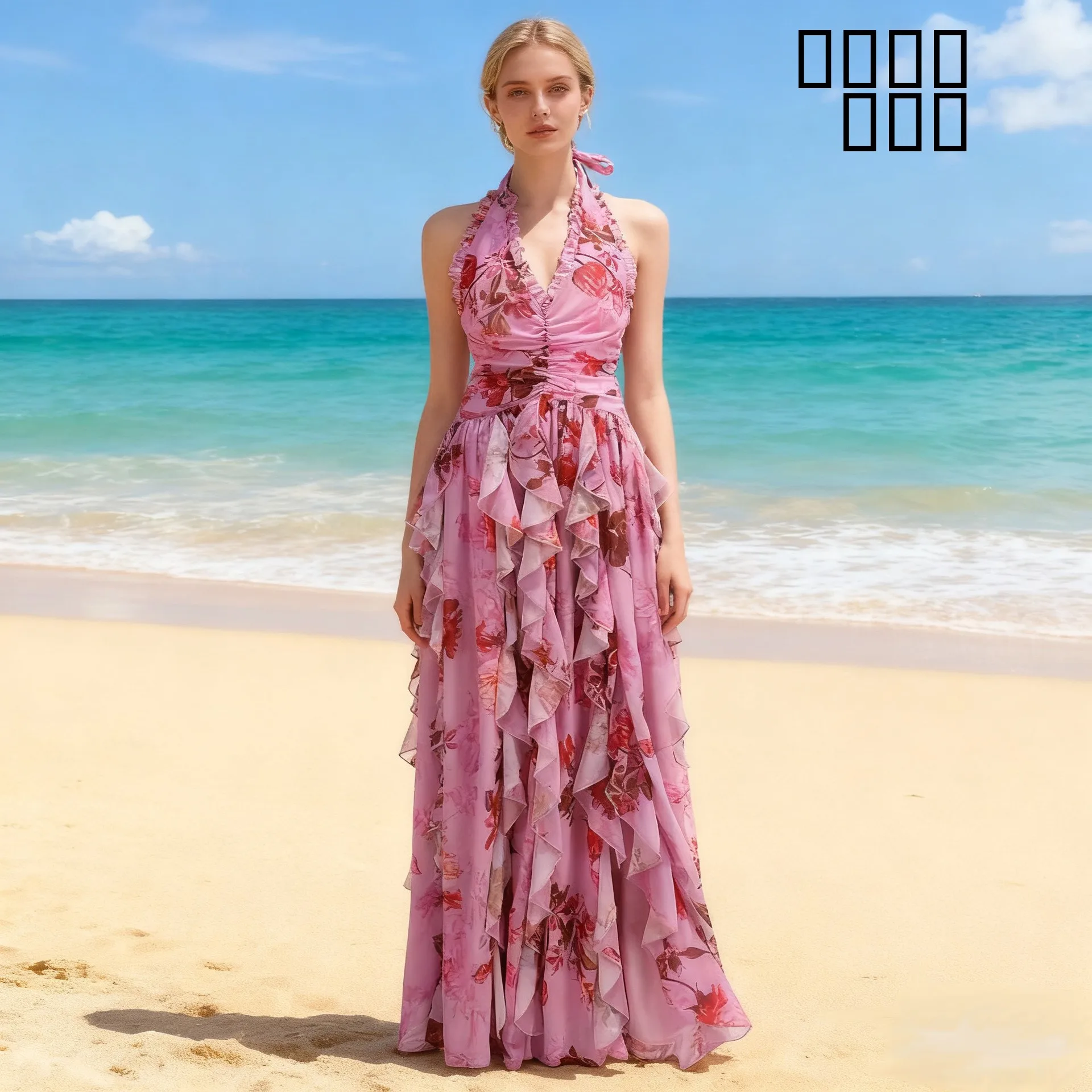 

2025 New Sexy Women's Dr Cross-Border Independent Station Summer Svel Ne Hanging Flower Fraant Gauze Skirt