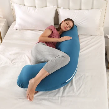 Almohada transpirable de un solo lado en forma de J para dormir, cojín de maternidad de terciopelo de cristal con Clip para las piernas