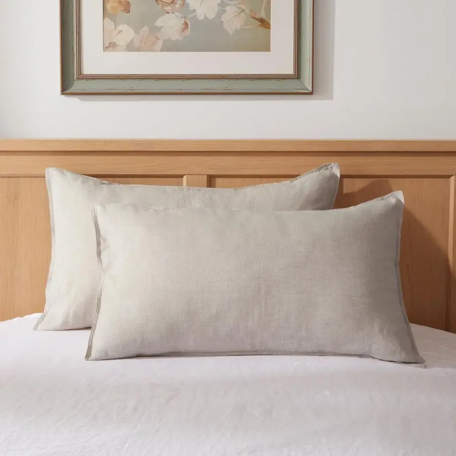 

100 Linen Pillowcase Queen Size, Set of 2, Stone Washed Pillowcases Envelope Closure, Soft and Durable Pillow Cases, 20 X 30, Na