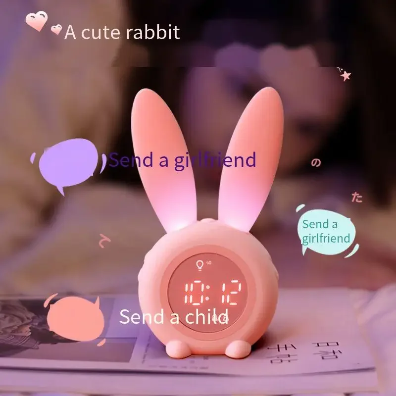 Bunny Ear Led Alarm Clock With Night Light Smart Sensor Wake-up Sleep Trainer For Kids For Bedroom Or Living Room Kitchen Use