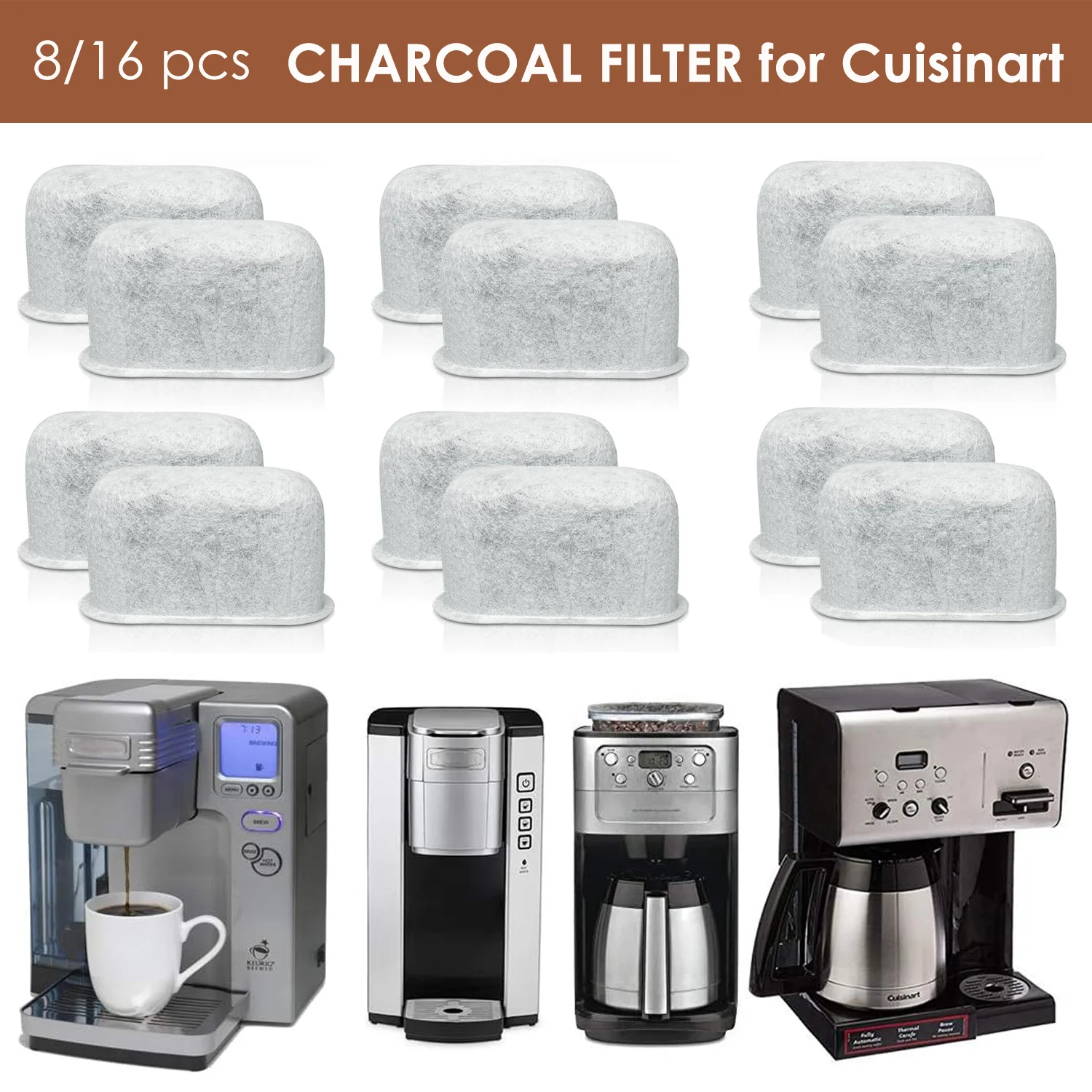 Replacement Charcoal Coffee Filters for Cuisinart Coffee Machines, Coconut Shell Activated Carbon Filters, Improve Coffee Flavor