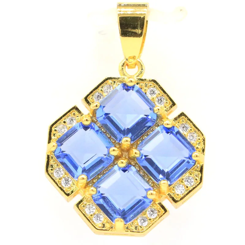 SheCrown Buy 5 Get 1 Free 32x21mm Eye Catching Rich Blue Violet Tanzanite White CZ Present Gold Silver Pendant