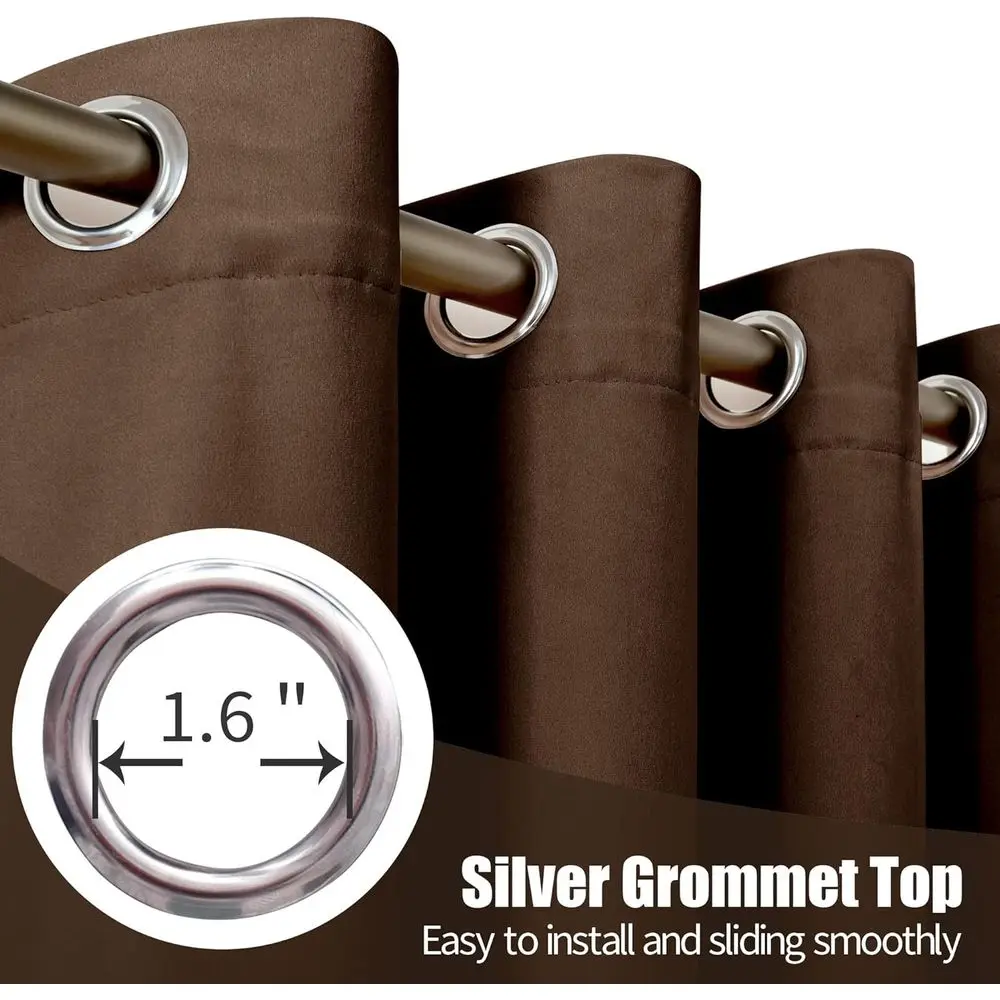 ستارة مخملية بنية داكنة معزولة حراريًا 90، مجموعة من لوحتين لغرفة المعيشة، باب منزلق، خصوصية غرفة النوم