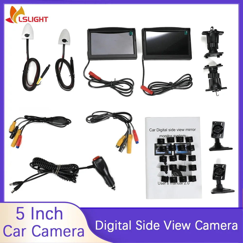 5 Inch Digital Side View Monitor Left And Right Car Camera Rearview Mirror HD Night Vision Display CVBS AHD Dual Mode Switchable