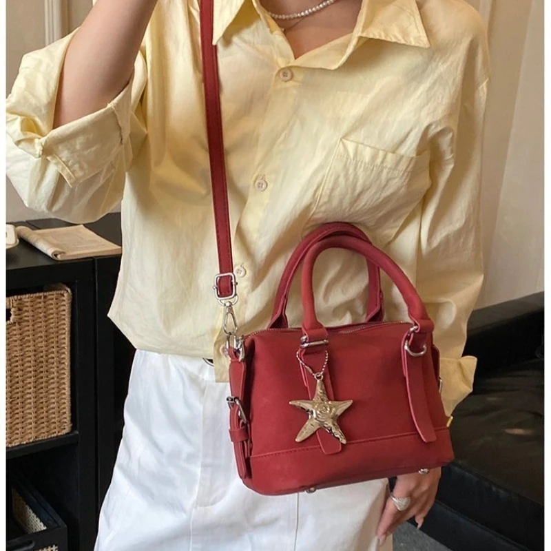 

Minimalist Mini Boston Bag, Dual Carry Design, Compact & Stylish with Star Accent for Everyday Casual Activities Hand Bags