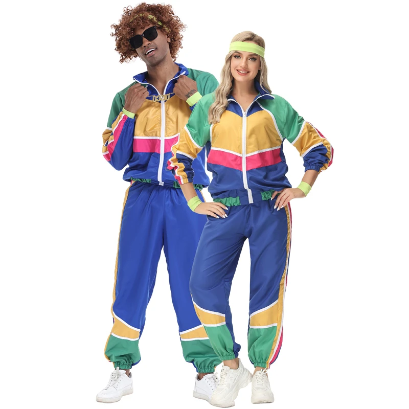 Same Style Couple Music Festival Disco Performance Costume Party Casual Play Hip-Hop Costume Retro Jacket+Pants Two-Piece Set