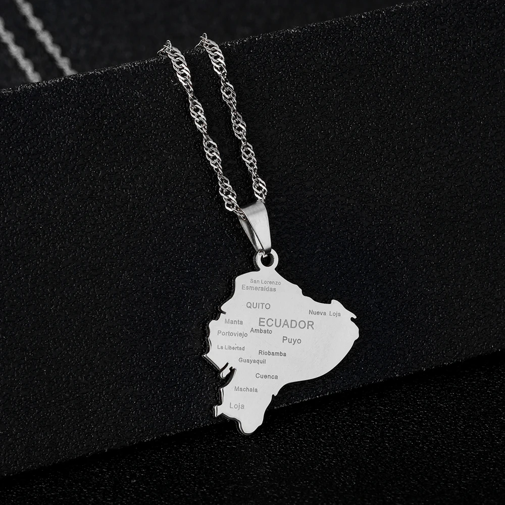 العصرية الولايات المتحدة الاتحاد الأوروبي رائجة البيع الفولاذ المقاوم للصدأ الإكوادور خريطة المدينة قلادة قلادة للجنسين زوجين العرقية نمط مجوهرات وطنية هدية #5