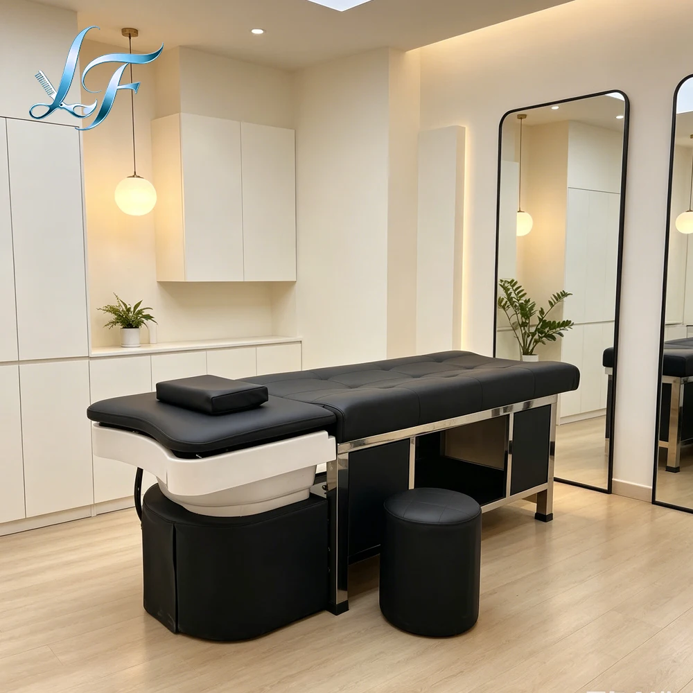 Full Lying Synthetic Leather Japanese Shampoo Bed Thai Head Treatment Water Circulation For Barber Salon