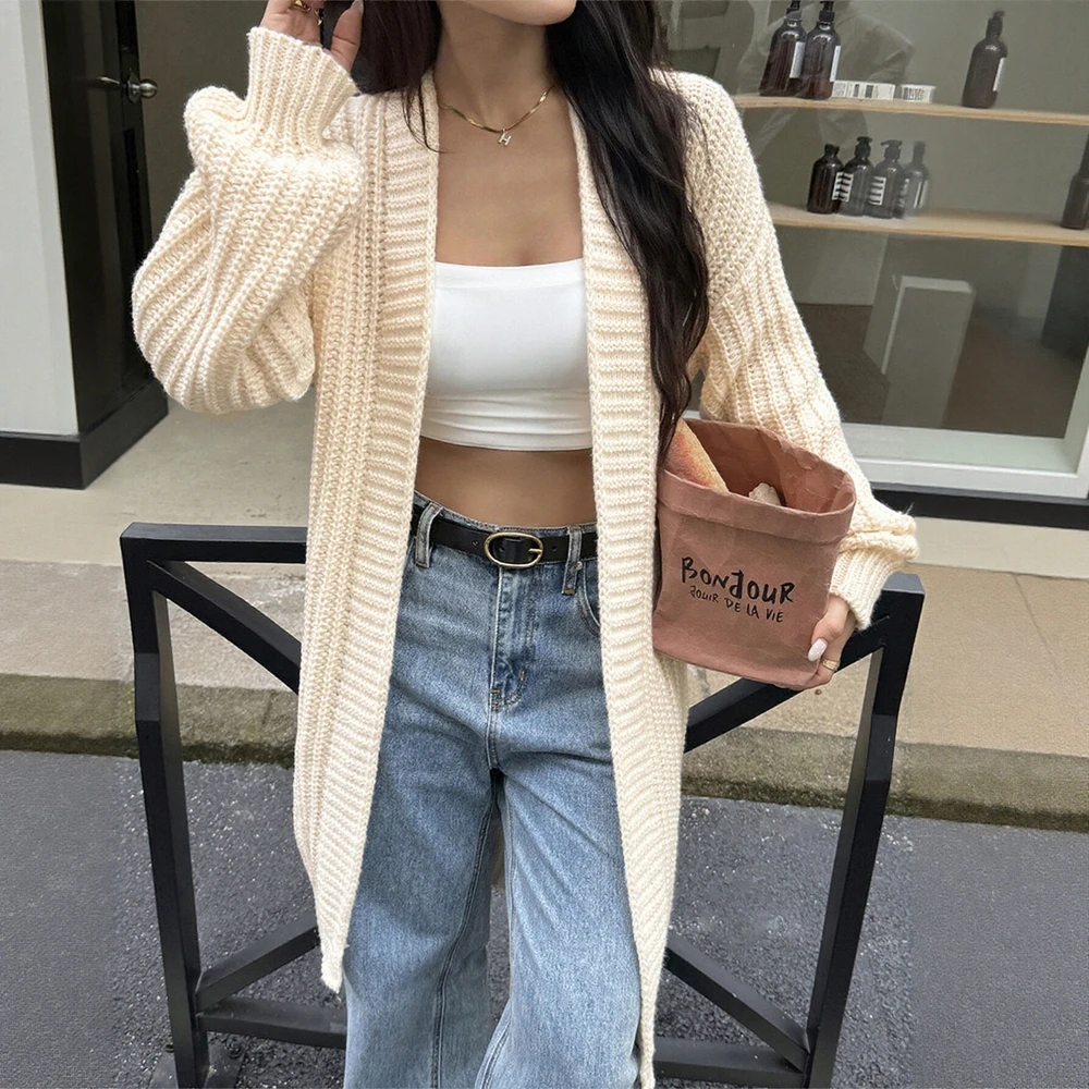 Cárdigan de manga larga con cuello redondo para mujer, camisa abierta holgada de estilo de viaje, ropa de abrigo informal a la moda para otoño e invierno