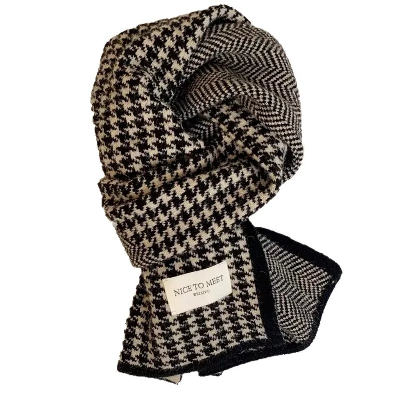 جديد الكورية نمط تنوعا طالب زوجين محبوك الرقبة أدفأ بسيط شتاء دافئ وشاح houndstooth للنساء