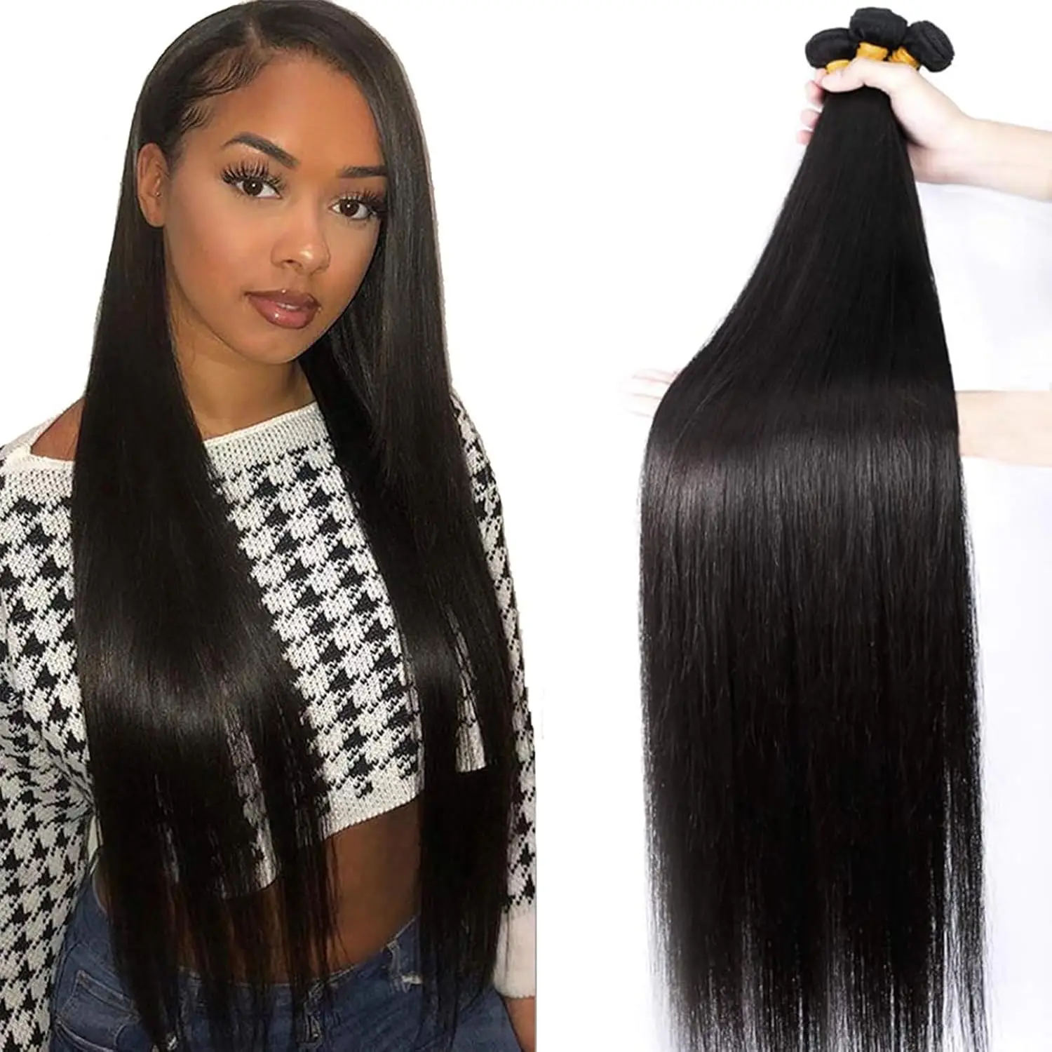 Ulrica Hair Peruvian Straight Bundles 100% Human Hair 30 Inch 3 4 Bundles Natural Color Remy Hair Extensions Weave Human Hair