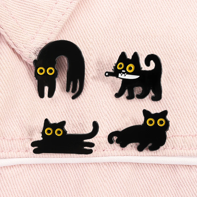 Cute Big Eyes Black Cat Enamel Pin Kawaii Kitty Cartoon Animal Brooches Lapel Backpack Badge Funny Jewelry Gifts For Friends
