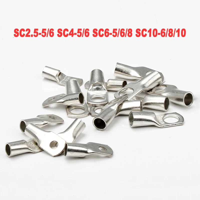 1Pcs 5Pcs 10Pcs Tinned Copper Wire Terminal SC2.5-5/6 SC4-5/6 SC6-5/6/8 Bolt Hole SC10-6/8/10 Wiring 2.5/4/6/10mm² Cable Connect