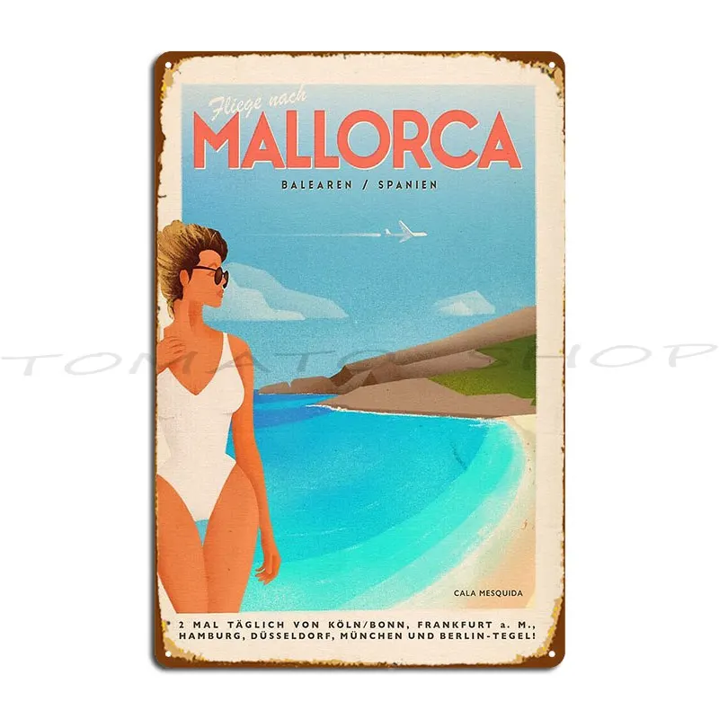 Mallorca Vintage Travel Cala Mesquida Metal Plaque Poster Wall Pub Wall Custom Funny Wall Decor Personalized Tin Sign Poster