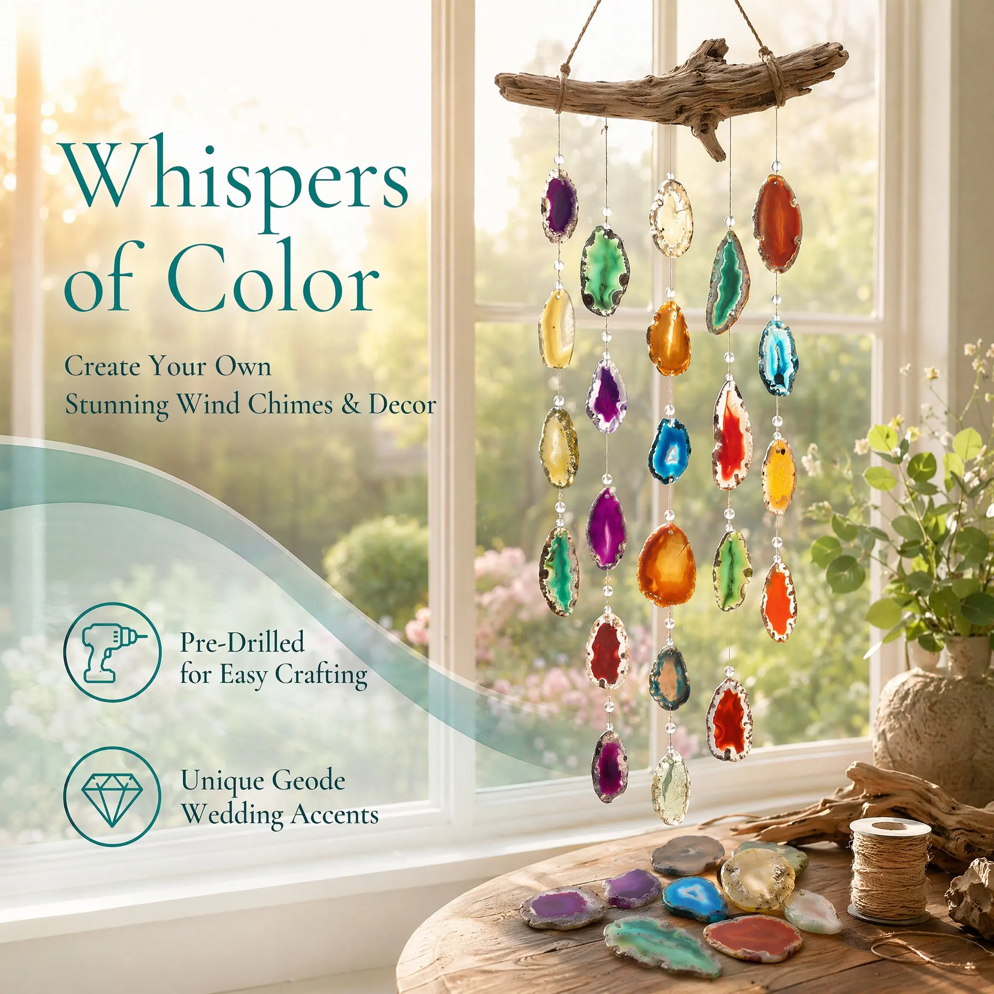 20Pcs Natural Colorful Agate Slices Perforated Agate Plates Wind Chime Pendants Coasters Jewelry DIY Accessories