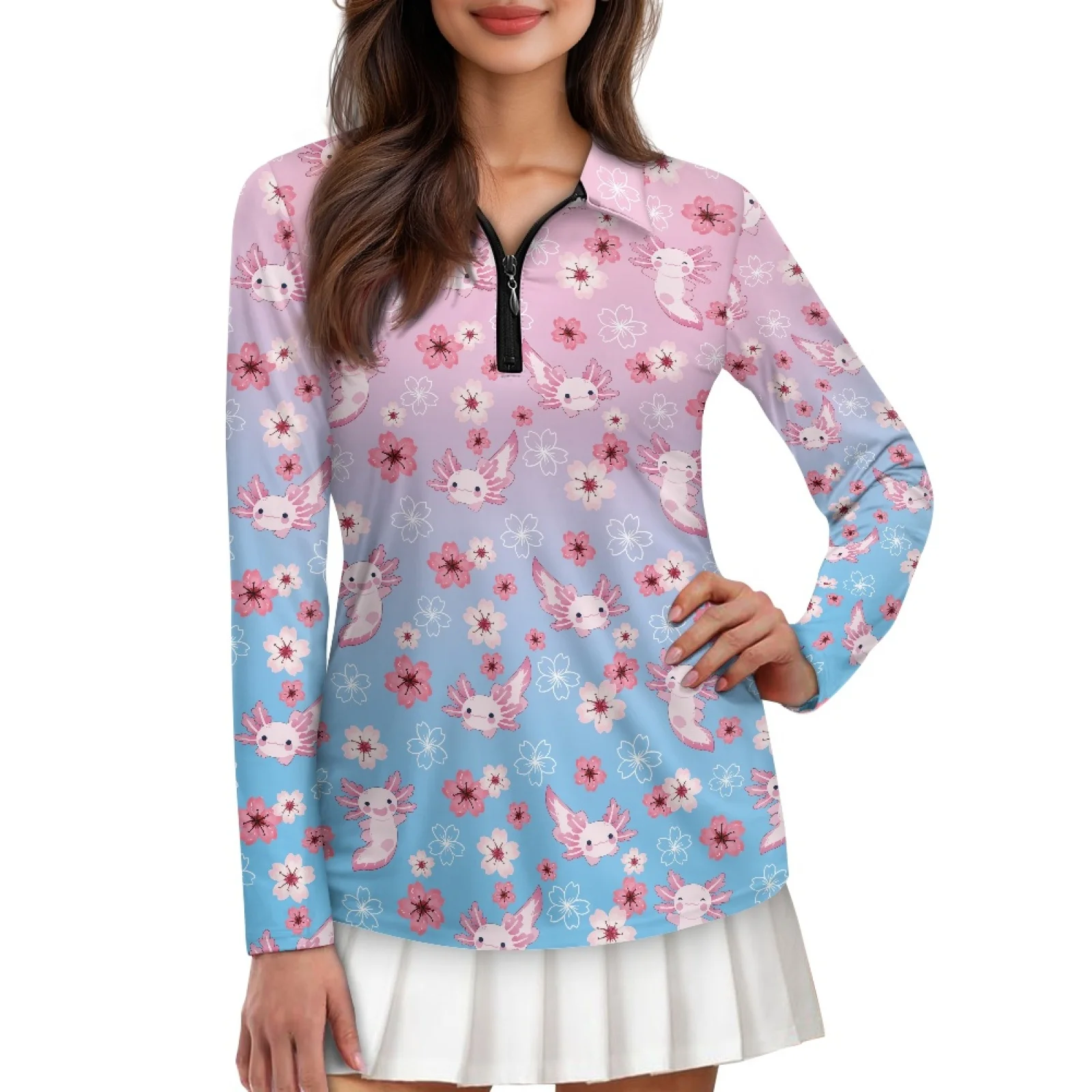 PENSTROLL Salamander Theme Womens Quarter Zip Golf Clothes Lightweight Athletic Outfits for Badminton