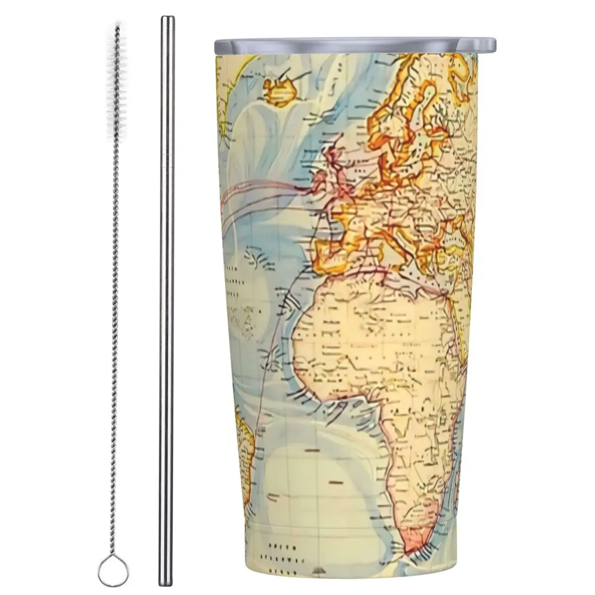 World Map Stainless Steel Tumbler Map Of The World 1883 Mugs Cup Large Coffee Mug Leakproof Cold and Hot Milk Tea Water Bottle