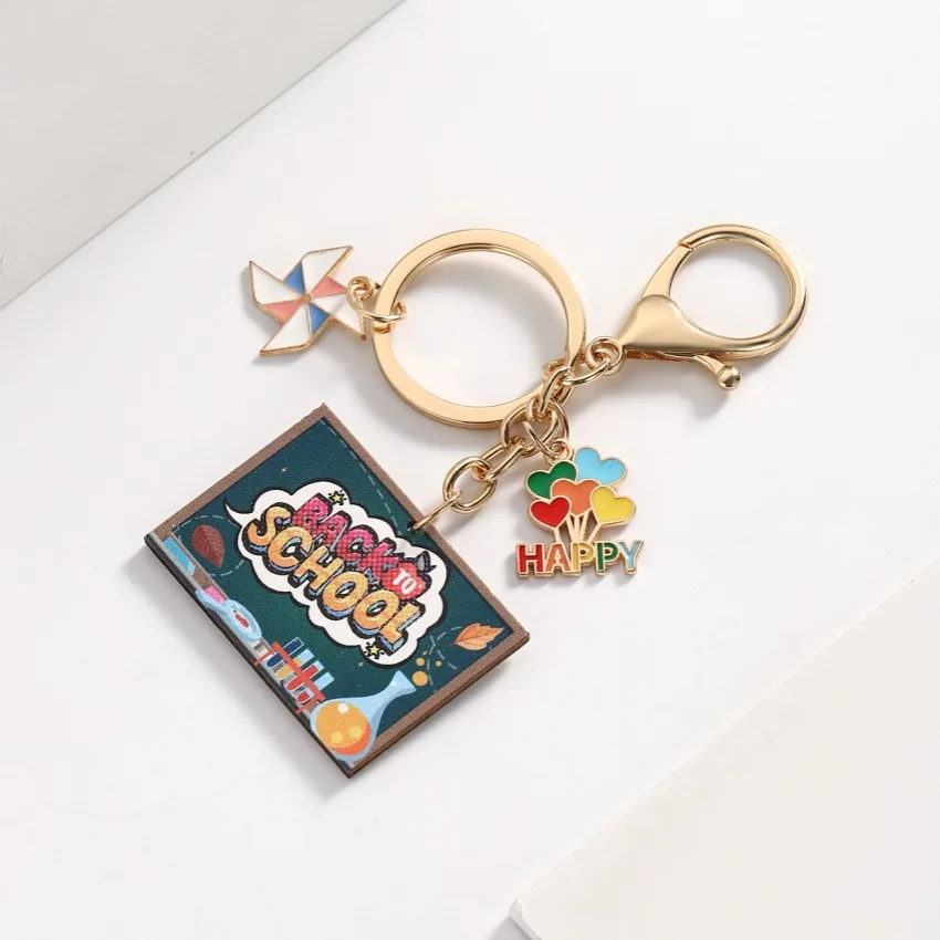 New New Products Backto School Season Wooden Graduation Season Teacher's Day Books Pencil Keychain Pendant Gift Wholesale