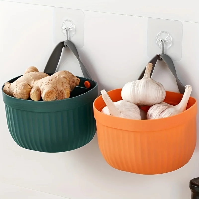 Kitchen Storage Basket for Garlic, Ginger, Onions - Hanging Vegetable Bag for Organized and Convenient Storage