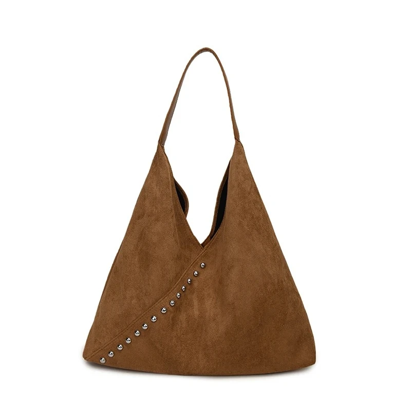 Bolso Tote de Ante Sintético Color Taupe Retro 2026, Bolso de Hombro de Alta Gama con Cierre, Bolso de Mano Casual Versátil para Mujer, para Ir al Trabajo y de Compras