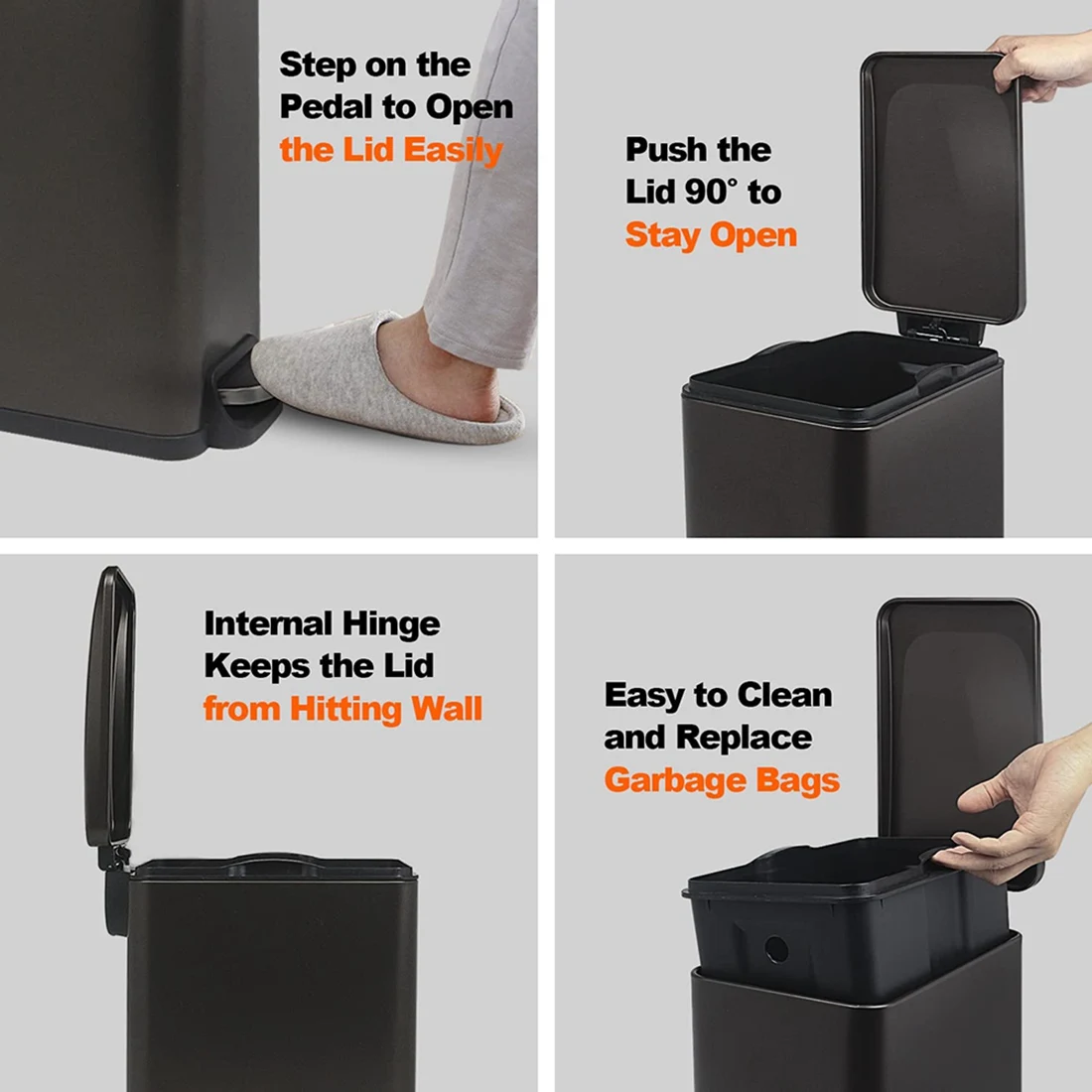 

AA94-Stainless Steel Trash Can With Lid Soft Close Removable Internal Garbage Basket Slim Small Trash Can