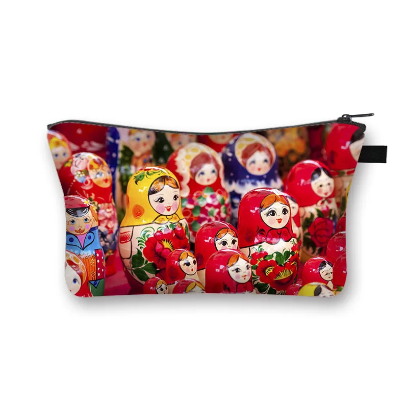 Russian Nesting Doll Cosmetic Case Wooden Snowman Women Makeup Bags Matryoshka Toiletry Bag Ladies Cosmetic Bag Christmas Gifts