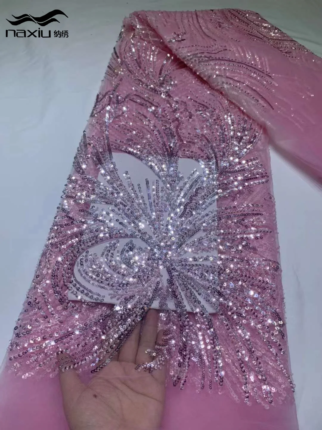 

Madison African Sequins Lace Fabric 2024 High Quality Fashion Nigerian Beads Embroidered French Tulle Fabric For Nigerian Dress