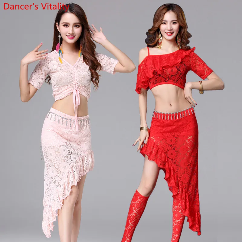 Lace Oriental Belly Dance Costumes Set Tops +short Skirt Waist Skirts for Women Indian Bellydance Dancing Clothes Dancer Wear