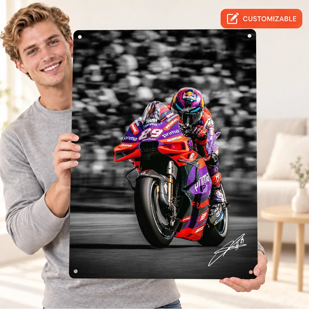 Jorge Martin MotoGP Textured Metal Poster Personalized Aluminum Sign Black And White With Color Accents Wall Art For Home Garage