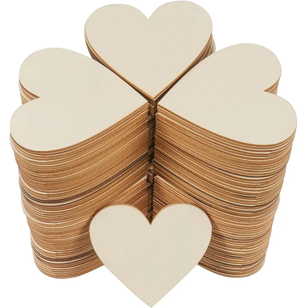 Cœurs en bois non finis, tranches de bois vierges, disques circulaires en bois, bricolage, peinture de Noël, décoration de mariage, 1cm-10cm, 3-100