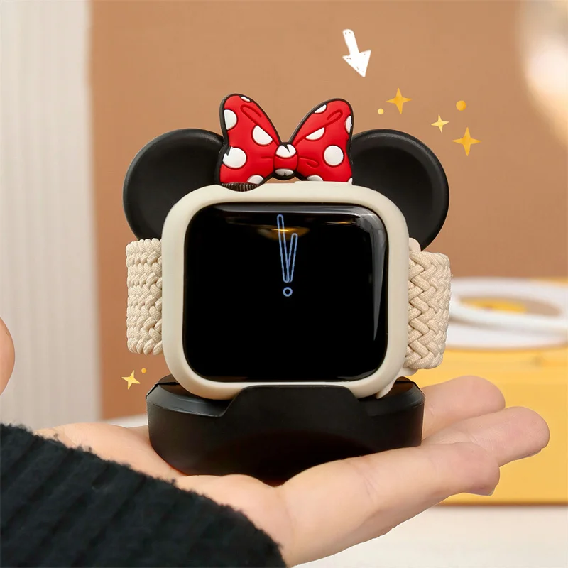 Support de chargeur en silicone avec nœud de dessin animé mignon, support de bureau pour Apple Watch Series 7, 6, SE, 5, 4, 3, iWatch 45mm, 44mm,