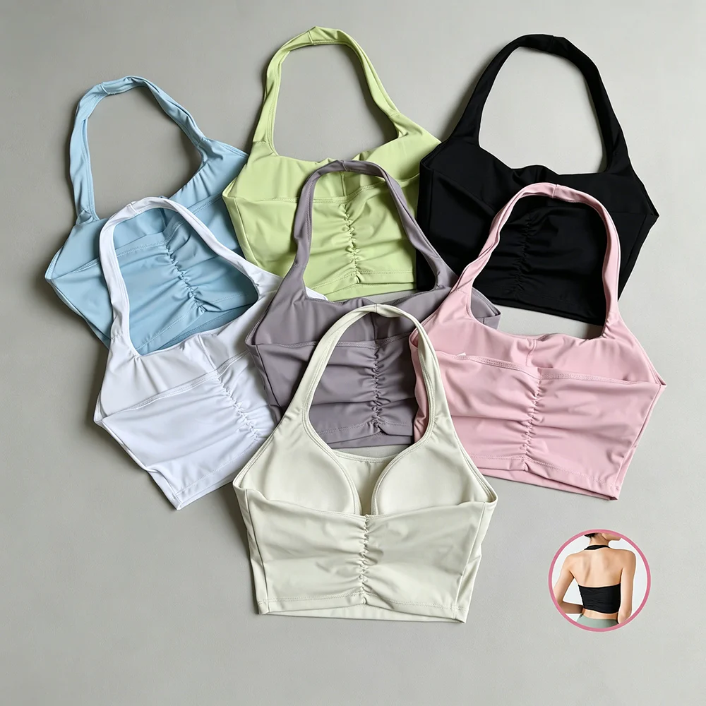 Halter Neck Yoga Vest with Chest Pads for Women, Breathable Quick-Dry Sports Bra for Training, Running, Fitness, Pilates