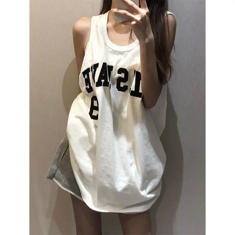 

Trend Sleeveless Print Letter Loose Tanks Summer New Solid Simplicity All-match Fashion T Shirt Tops Casual Korean Women Clothes