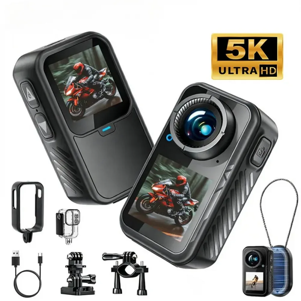 5K Mini Action Camera 4K60FPS Thumb Sports Camera with EIS Stabilization Dual Touch Screens Waterproof Magnetic Bodycam