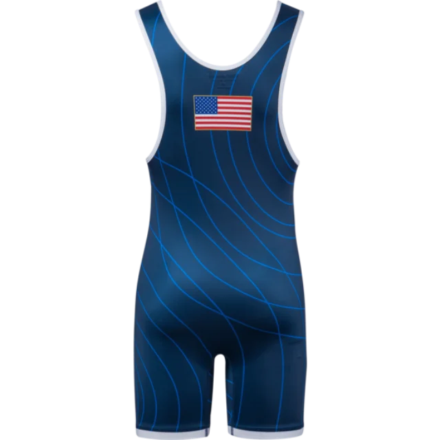 California BLue Wrestling Singlet Classic American Flag Design Men Power Lift Weightlifting PowerLifting Wrestling Uniform