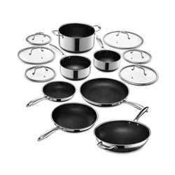 Juego de utensilios de cocina híbridos HexClad de 13 piezas con tapas, utensilios de cocina Wok de acero inoxidable, juego de utensilios de cocina antiadherentes de panal de acero inoxidable de 3 capas