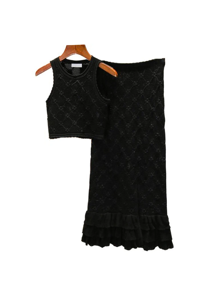 

S Home Nan You High End Women's Summer Knitted Vest Top And f Skirt Set with Hook Flower Design Faionable And Ele