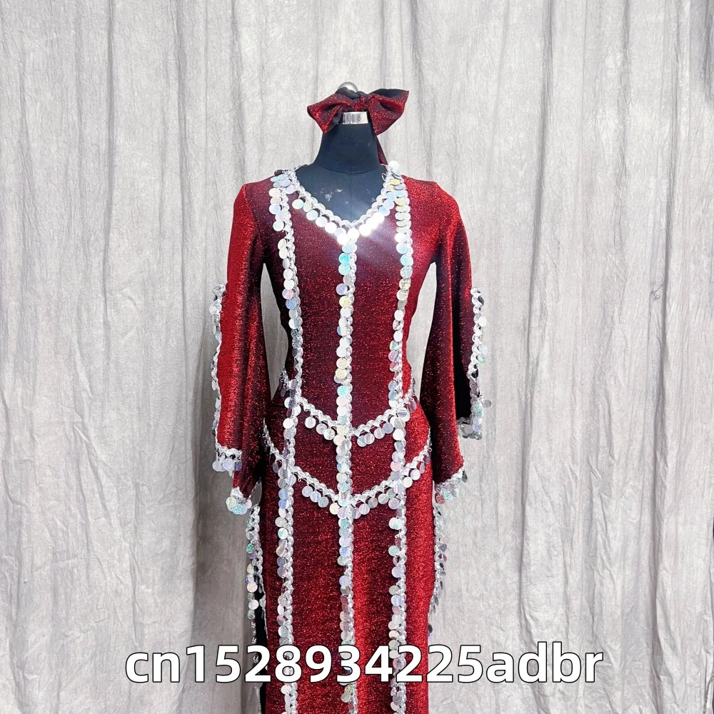 BellyDance Robes Women's Customsized Senior Sequin Robe Headscarf Oriental Dance Shaabi Baladi Saidi Competition Robes