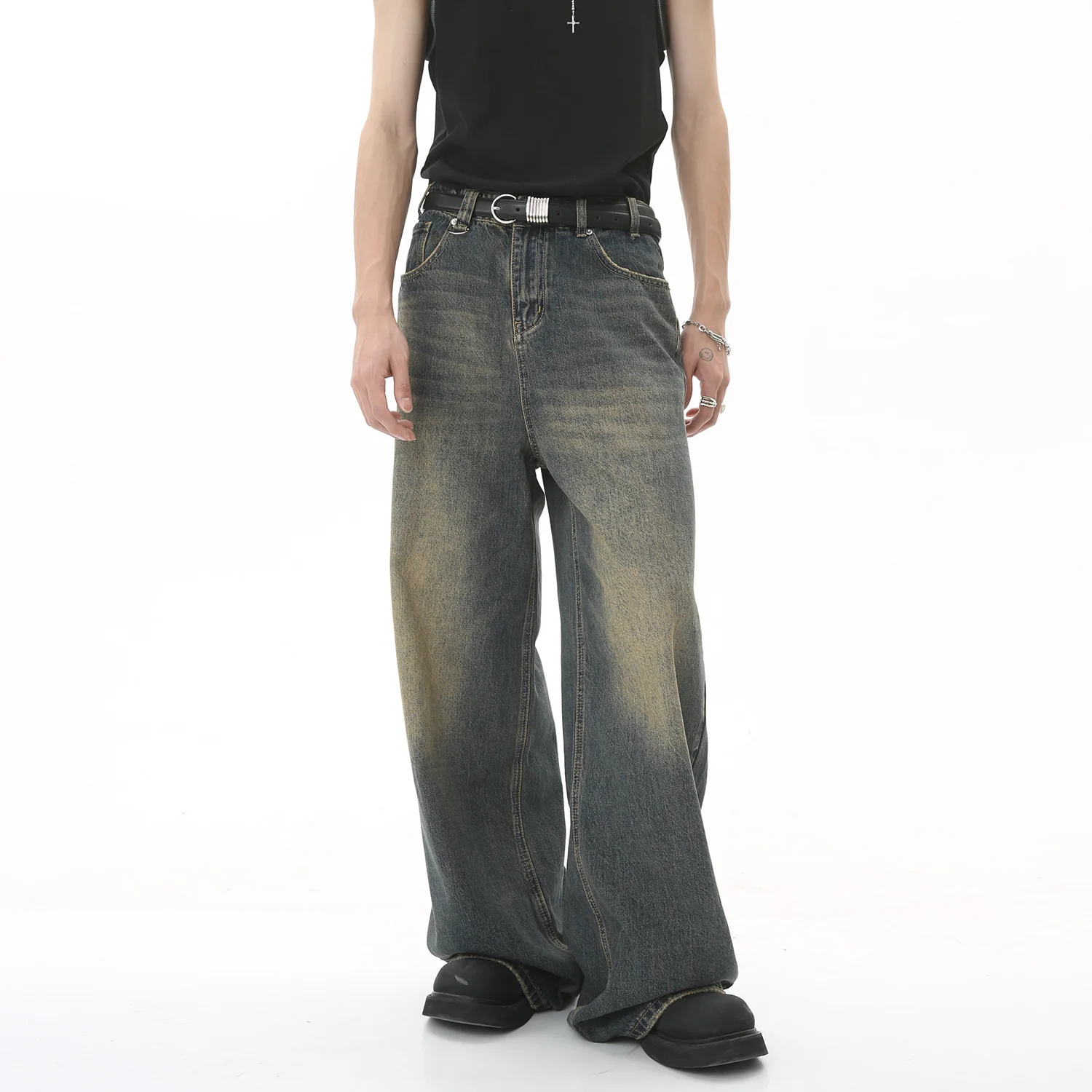 

Vintage Jeans for Men Wide Leg Jeans Men Baggy Pants Four Season Style Straight Cut Loose Simple Solid Denim Pants Streetwear