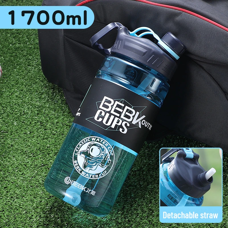 Water Bottle with Straw 1.7L Plastic Motivational Sport Water Bottle Leak Proof Outdoor Travel Gym Fitness Bicycle Water Jugs