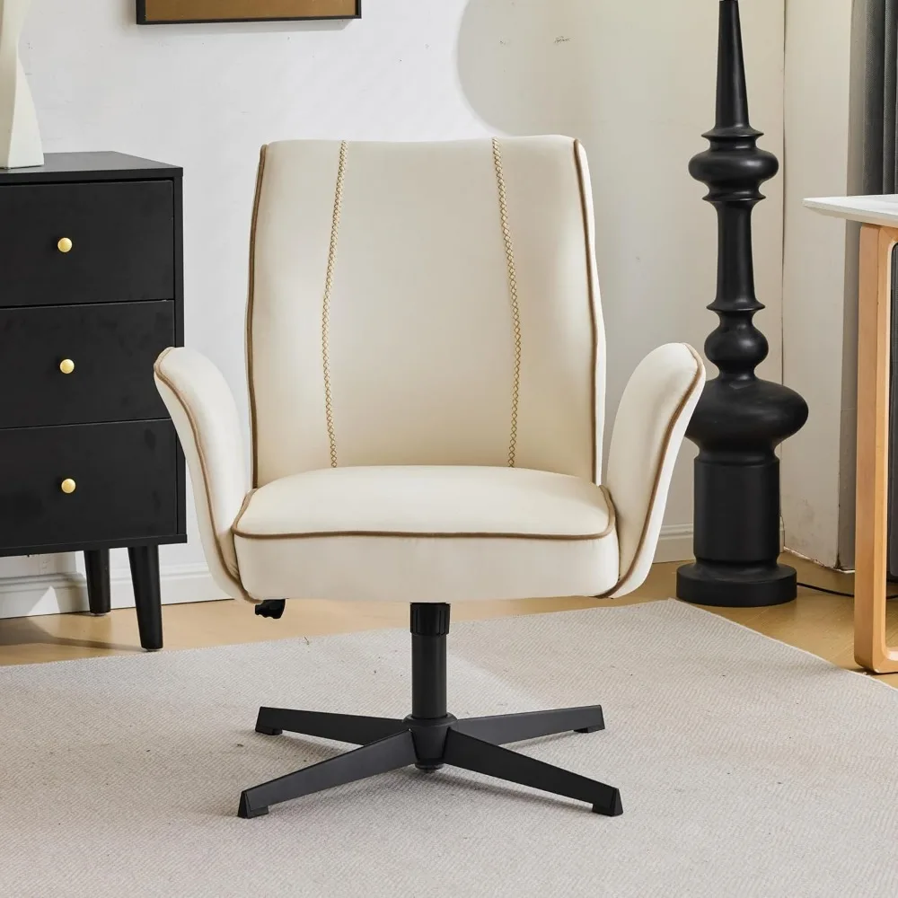 VINGLI Bloom Chair,Comfy Home Office Desk Chair No Wheels,Padded Armrests,Aesthetic Vanity Accent Chair with Back,360° Swivel Ro